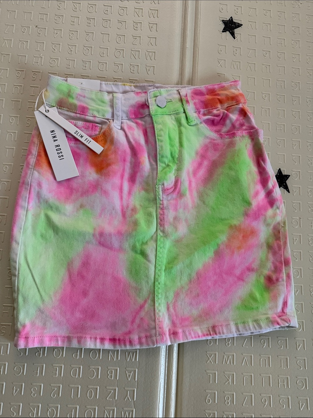 Rina Rossi Neon Pink & Green Tie-Dye Mini Skirt